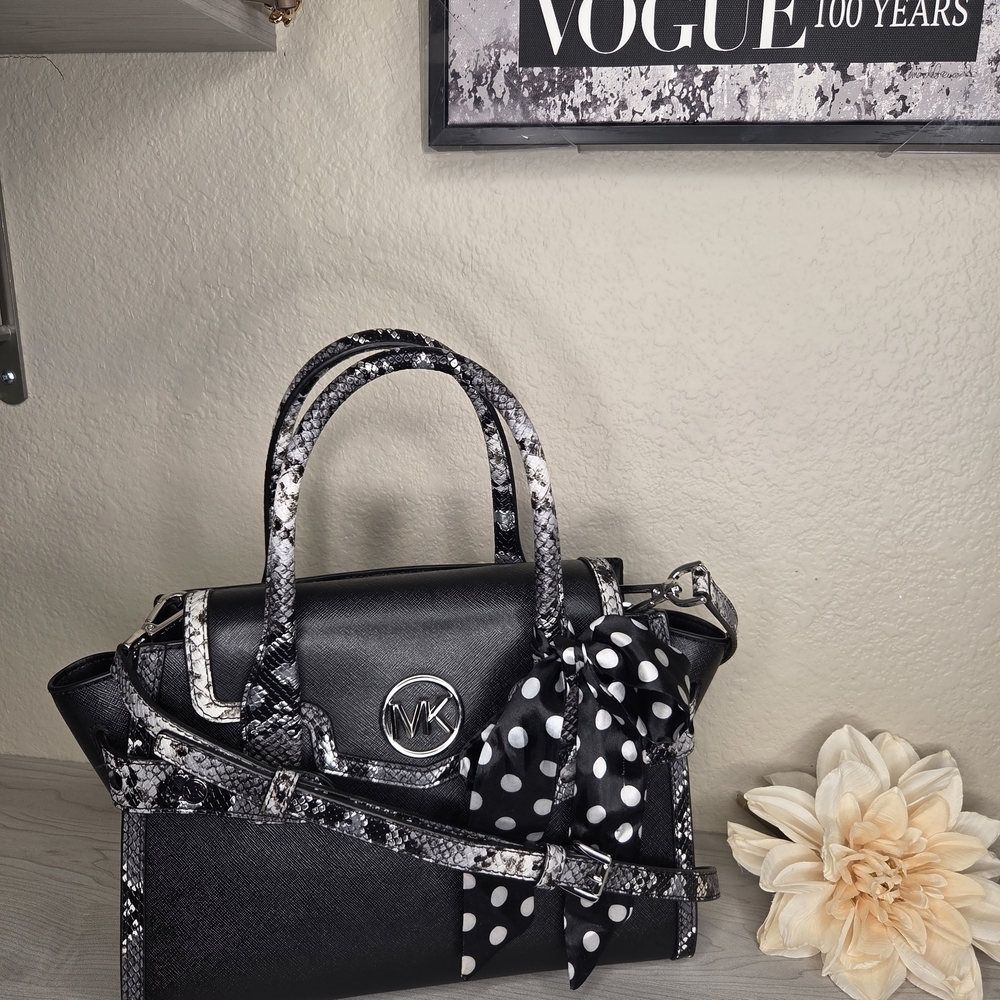 Michael kors Black Satchel with Black and white snake trim. NWOT. - Picture 5 of 6
